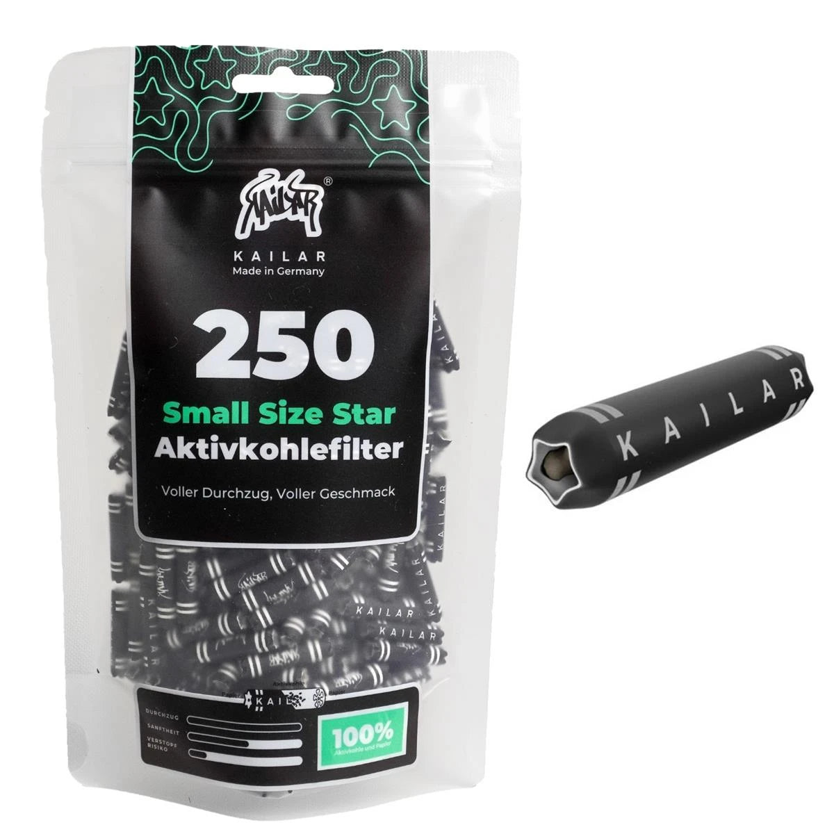 Kailar Star Papier Aktivkohlefilter 6mm schwarz (250 Stück) Kailar